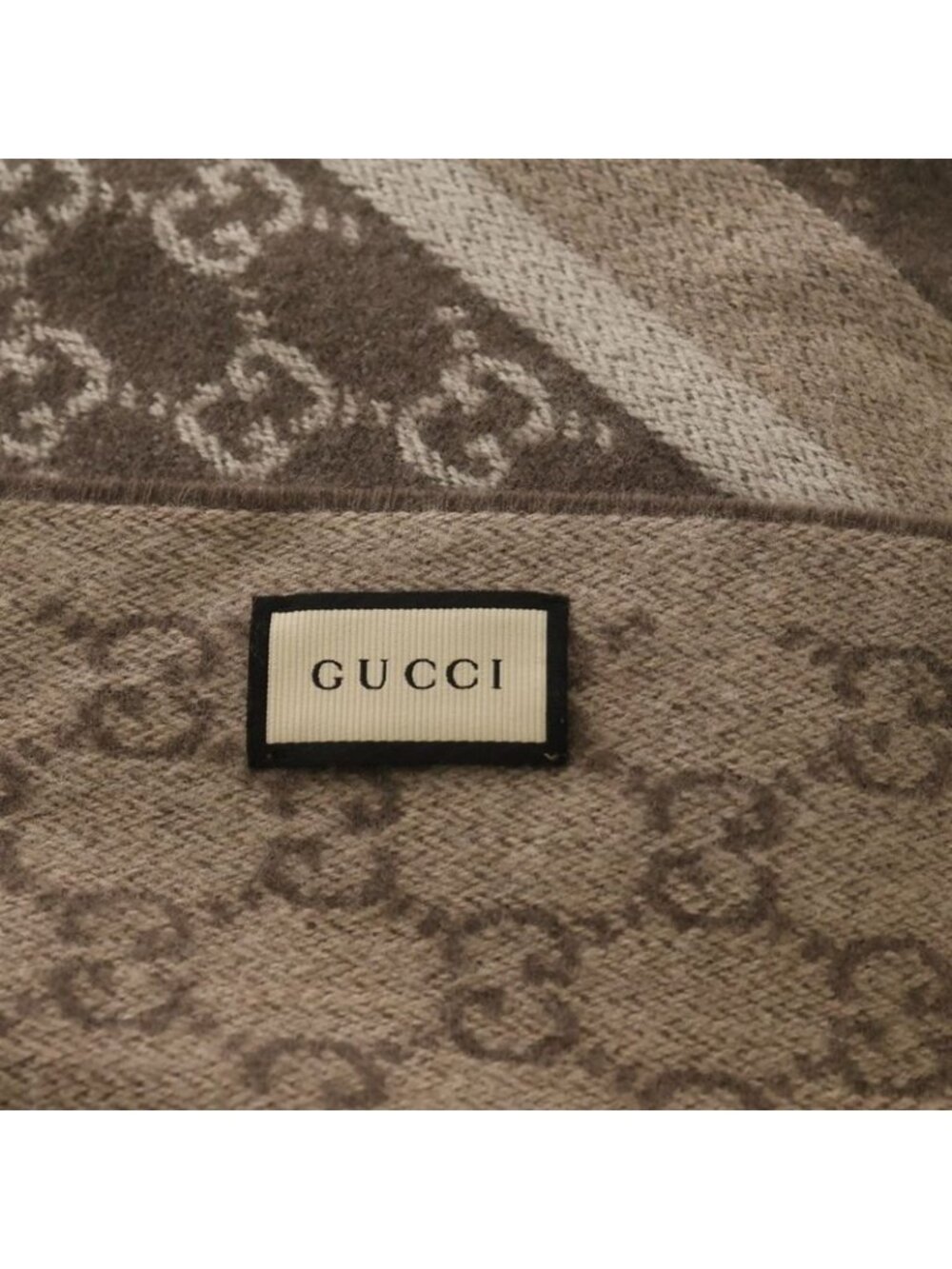Gucci GG Pattern Wool Fringe Muffler Brown Scarf - Picture 4 of 6